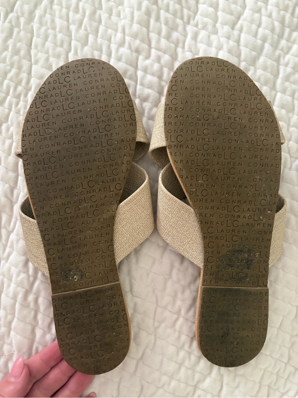 LC Lauren Conrad Tan Crisscross Slide Sandals - Picture 2 of 6